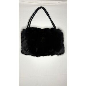 Bebe Moda Black Faux Fur Shoulder Bag Purple Satin Lining Y2K Glam Purse